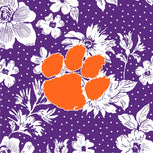 Collegiate Vera Tote Bag-Purple /White Rain Garden with Clemson University Logo-Image 4-Vera Bradley