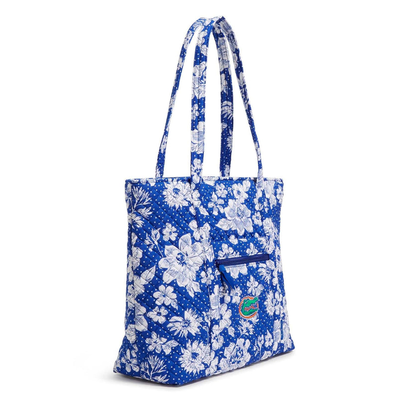 Collegiate Vera Tote Bag-Royal/White Rain Garden with University of Florida Logo-Image 2-Vera Bradley