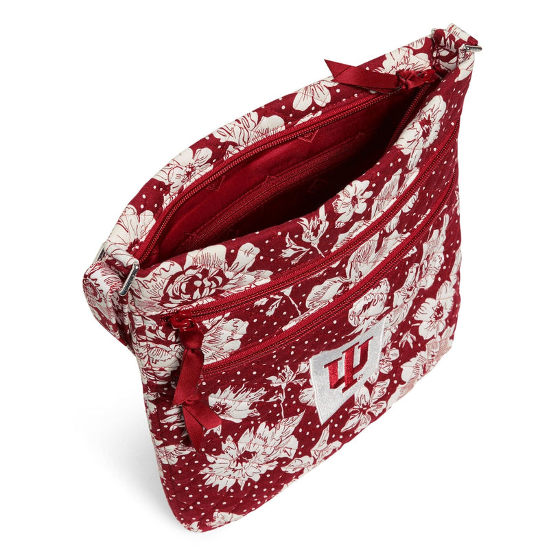 Collegiate Triple Zip Hipster Crossbody Bag-Cardinal/White Rain Garden with Indiana University Logo-Image 4-Vera Bradley