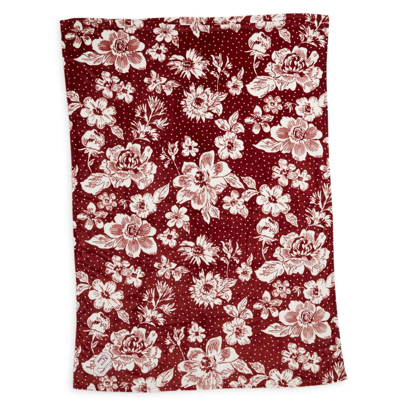 Collegiate Plush XL Throw Blanket-Cardinal/White Rain Garden with University of Oklahoma Logo-Image 2-Vera Bradley