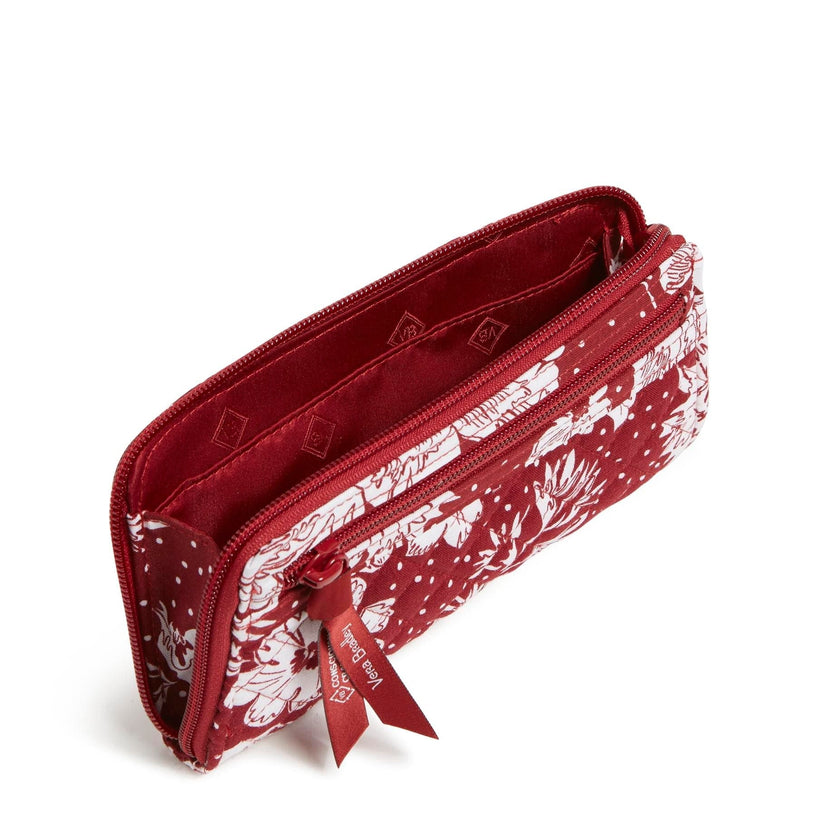 Collegiate RFID Front Zip Wristlet-Cardinal/White Rain Garden with University of Oklahoma Logo-Image 2-Vera Bradley