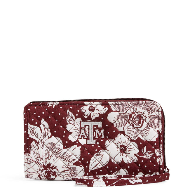 Collegiate RFID Front Zip Wristlet-Maroon/White Rain Garden with Texas A & M University Logo-Image 1-Vera Bradley