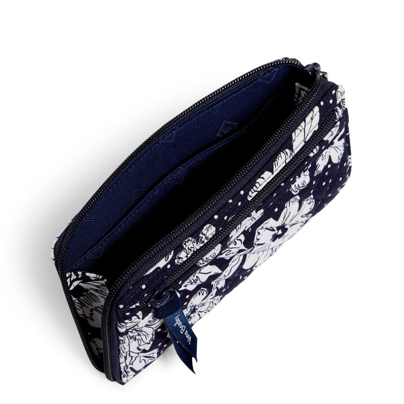 Collegiate RFID Front Zip Wristlet-Navy/White Rain Garden with Penn State University Logo-Image 3-Vera Bradley