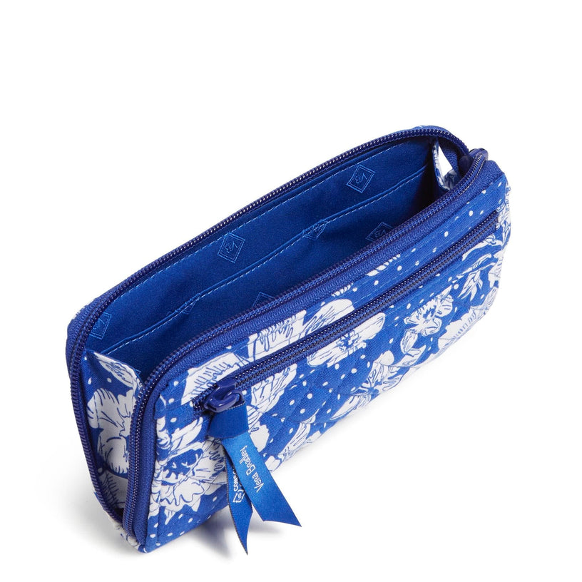 Collegiate RFID Front Zip Wristlet-Royal/White Rain Garden with University of Kansas Logo-Image 2-Vera Bradley